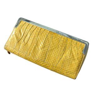 Francesco Biasia Yellow Snakeskin and Leather Wallet with Silver Toned Hardware